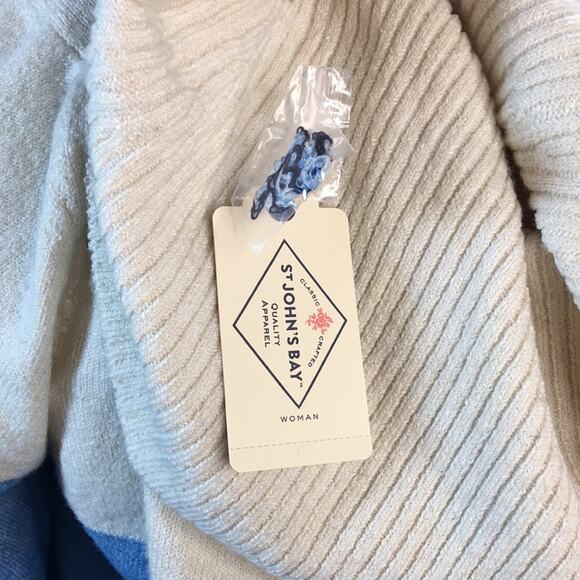NWT St John's Bay Long Sweater with Cowl Neck Blue & Cream Color Women's Size 1X - Picture 15 of 15